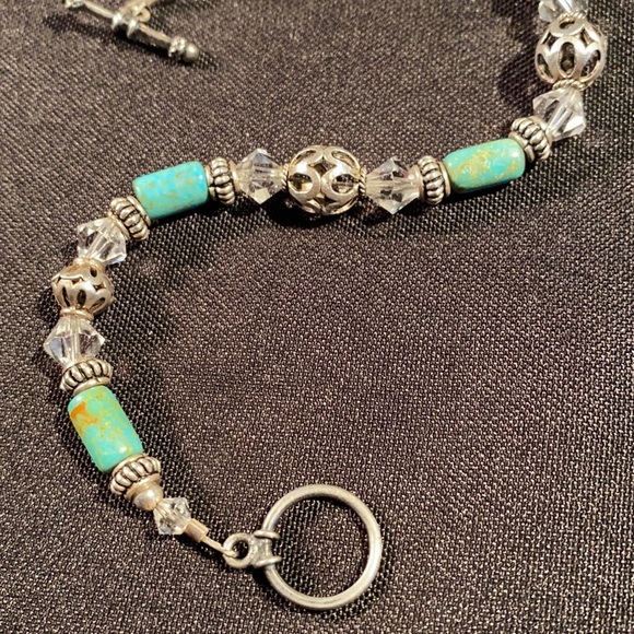 Sterling Silver Swarovski and Turquoise Bracelet - Picture 2 of 6